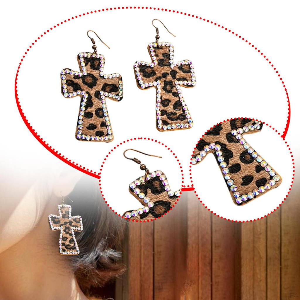 1 Pair Cross Leopard Print Earrings , Women Gift for Engagement, Birthday