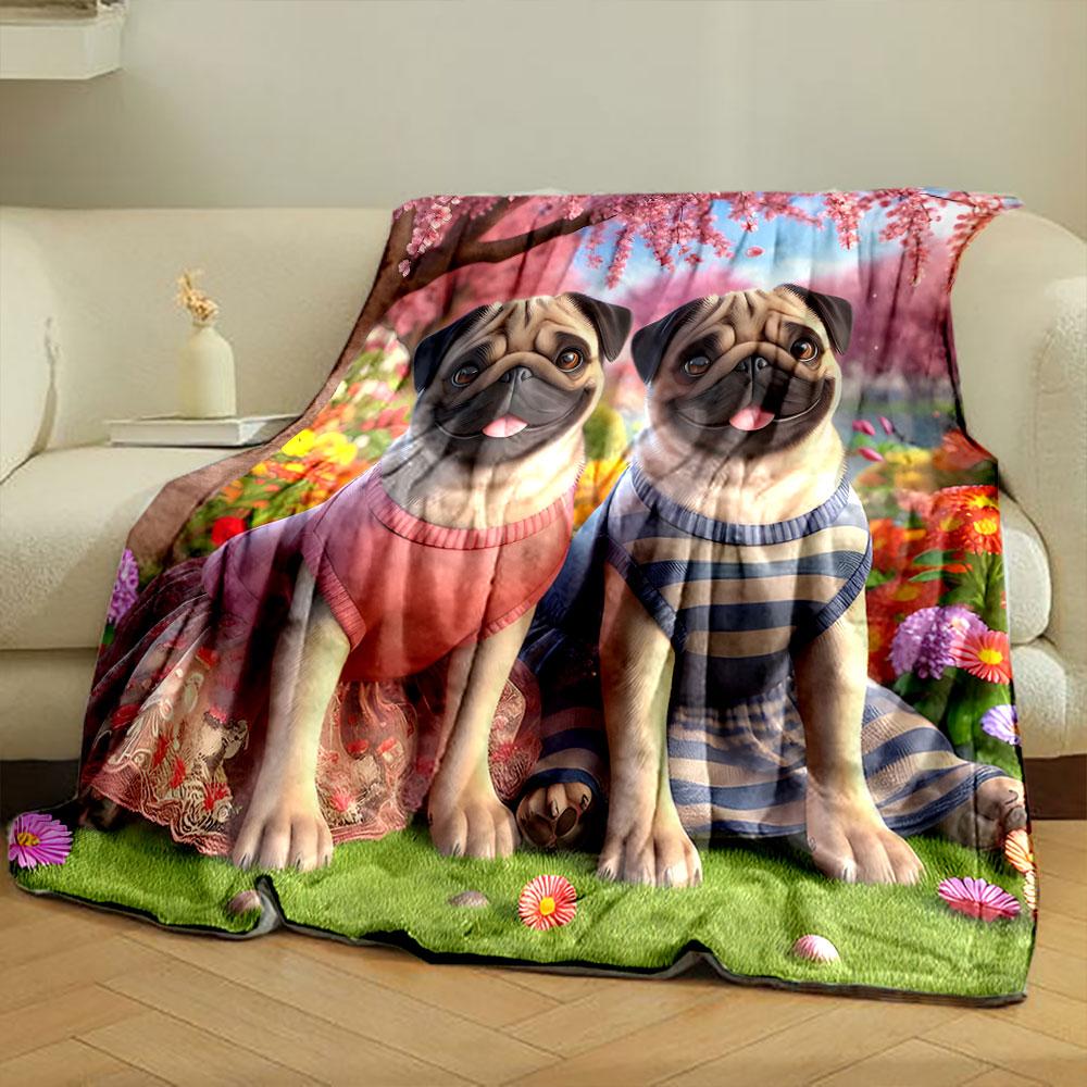Pugs In Pink and Blue Dresses Print Blanket Soft and Cozy Perfect for the Living Room Bed Sofa or a Nap,gift