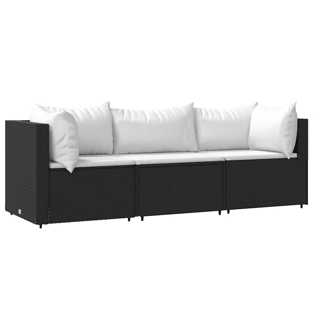 Vidaxl 3-Cz. Garden Lounge Set, Cushions, Black PE Rattan