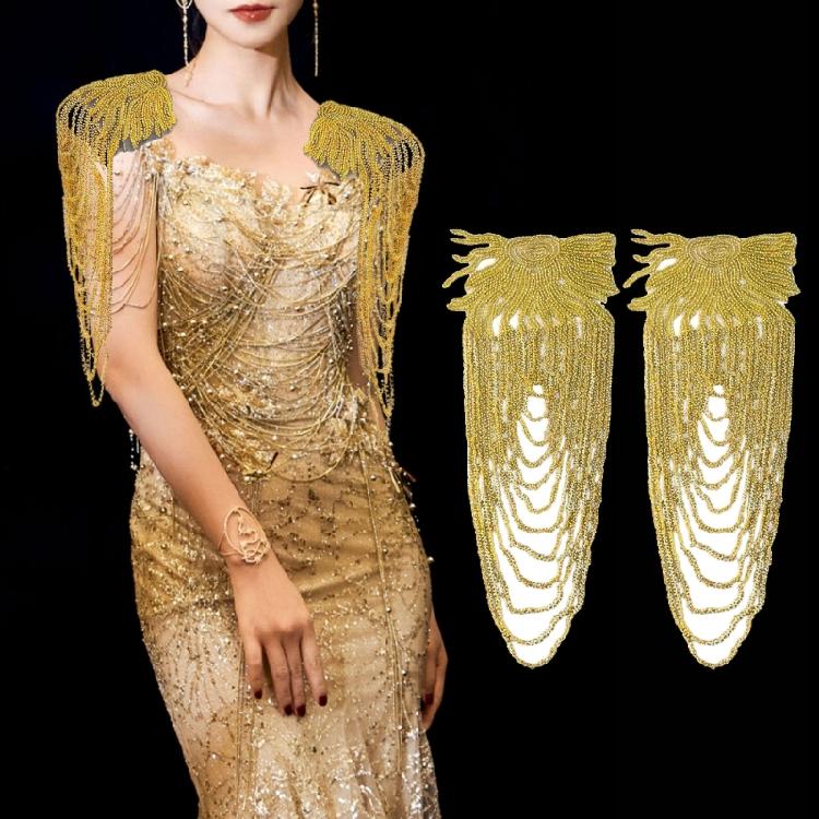 Pair Of Sequins Fringe Shoulder Patches For Party Attire Comfortable Long Wear Decorative Accent