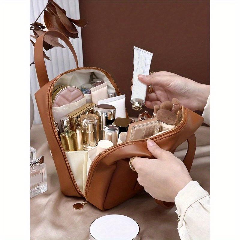 1pc High Quality Travel Large Capacity Multi-Pocket Cosmetic Bag, PU Leather Waterproof Portable Toiletry Bag, Perfect Makeup Storage Bag Perfect