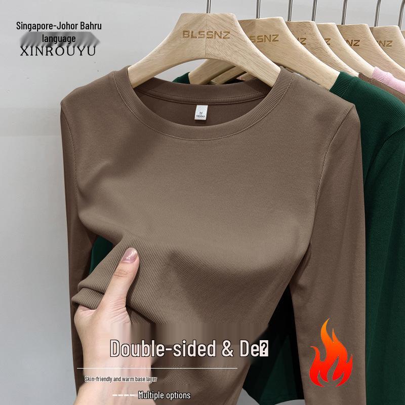 Maglia Termica da Donna a Coste in Pile, Manica Lunga, Girocollo, Caldo Strato Base per Autunno e Inverno