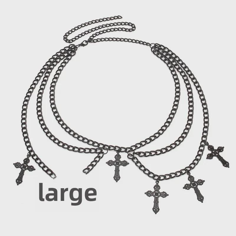 European and American Alloy Cross Pendant Multi-layer Body Chain with Wave Side Swing Waist Ornament