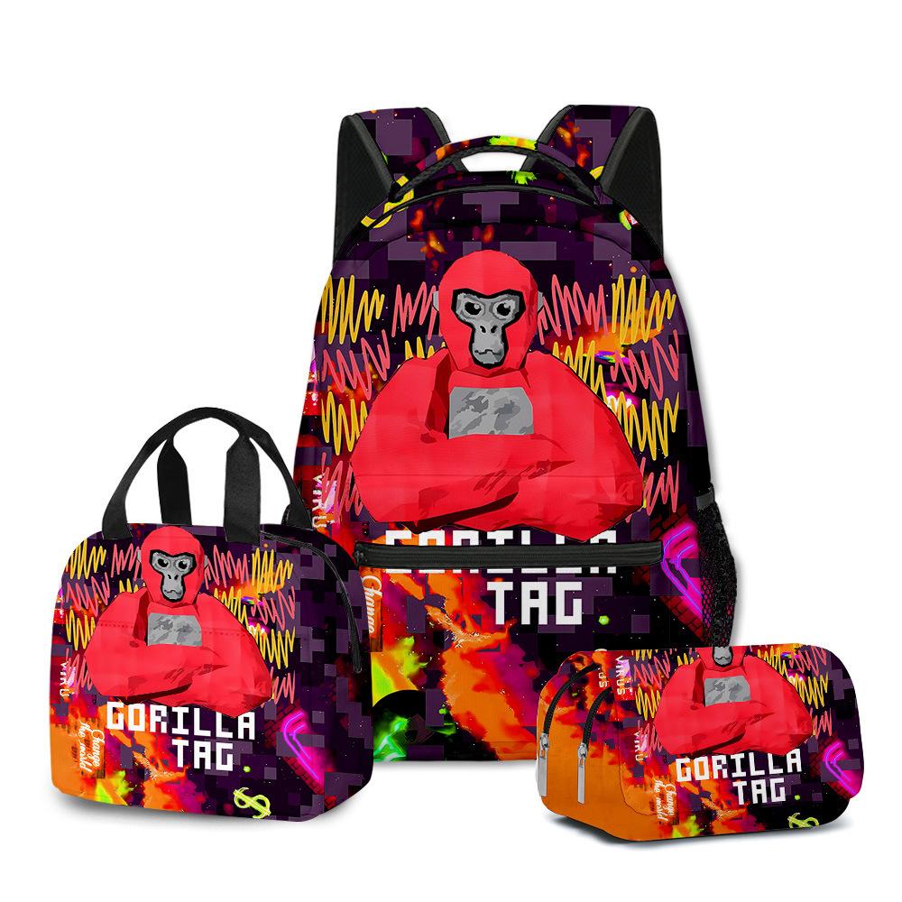 3D Game Gorilla Tag Backpack Lunch Bag Pencil Case 3-Piece Set Print Kids Teenagers Durable Waterproof School Bag