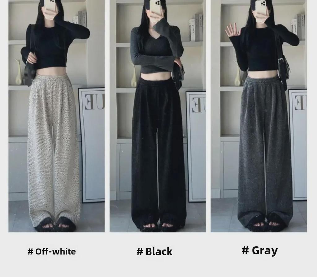 High Waist Striped Silk Chenille Wide-Leg Pants for Autumn/Winter