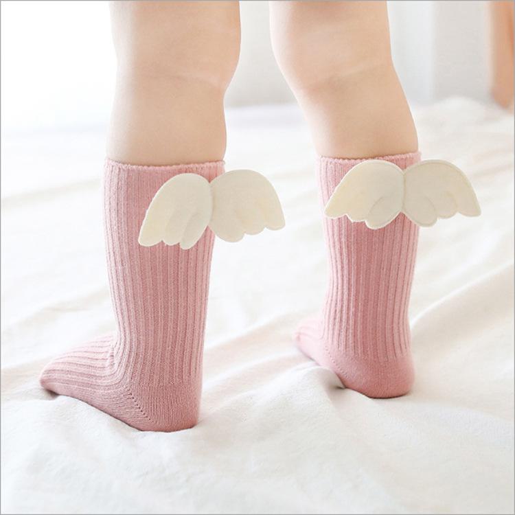 Baby Girls Knee High Socks Angel Wing Summer Autumn Cotton Socks Solid Candy Color Kids Toddler Short Socks for Children