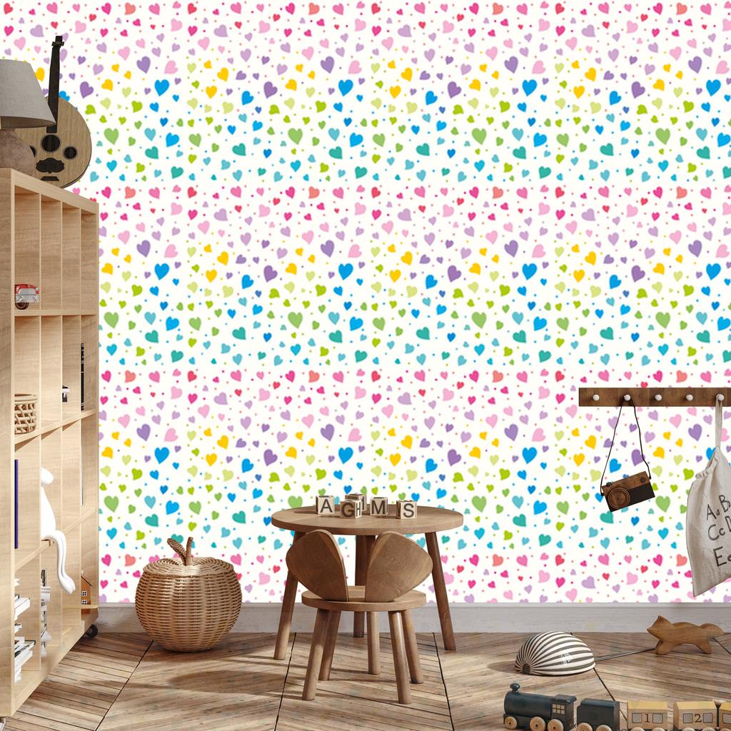 Colorful Little Hearts Wallpaper for Living Room and Bedroom 50x1000