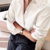 Women's Minimalist Loose Turn Down Collar Blouse Solid Color Long Sleeve Shirt Casual Commute Wear Tops