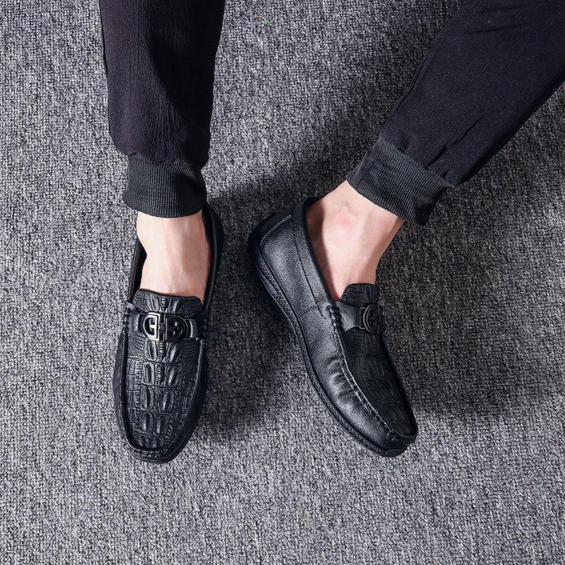 Loafers Dress Shoes Soft Round Toe Formal Animal Print Business Moccasin Flat Leather Men Social Retro Size 45 Man Casual Shoe