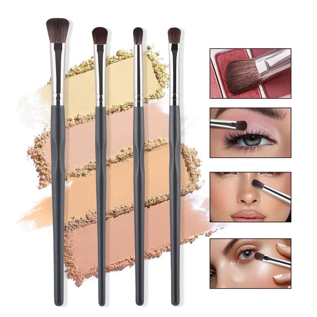 4-Piece Embossed Eye Brush Set: Eyeshadow, Blending, Under-eye Highlight, Contour.
