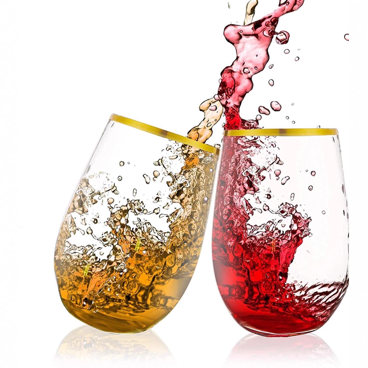 

16oz Eco-friendly Gold Rim Egg Shape Wine Glass - 480ml Plastic Red Wine Glass & Large Capacity Whiskey Glass