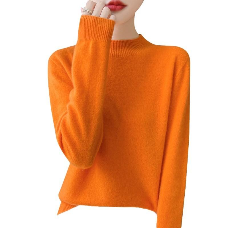 Autumn and Winter Women's Half High Neck Warm Sweater Knitted Pullover Sweater