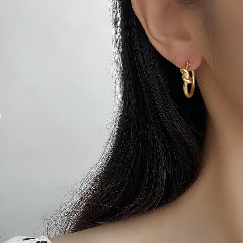 Korean-Style Gold-Plated Minimalist Knotted Hoop Earrings