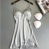 Black Lace Padded Camisole Nightgown - Sexy Hollowed-Out Sleepwear for Summer Nights