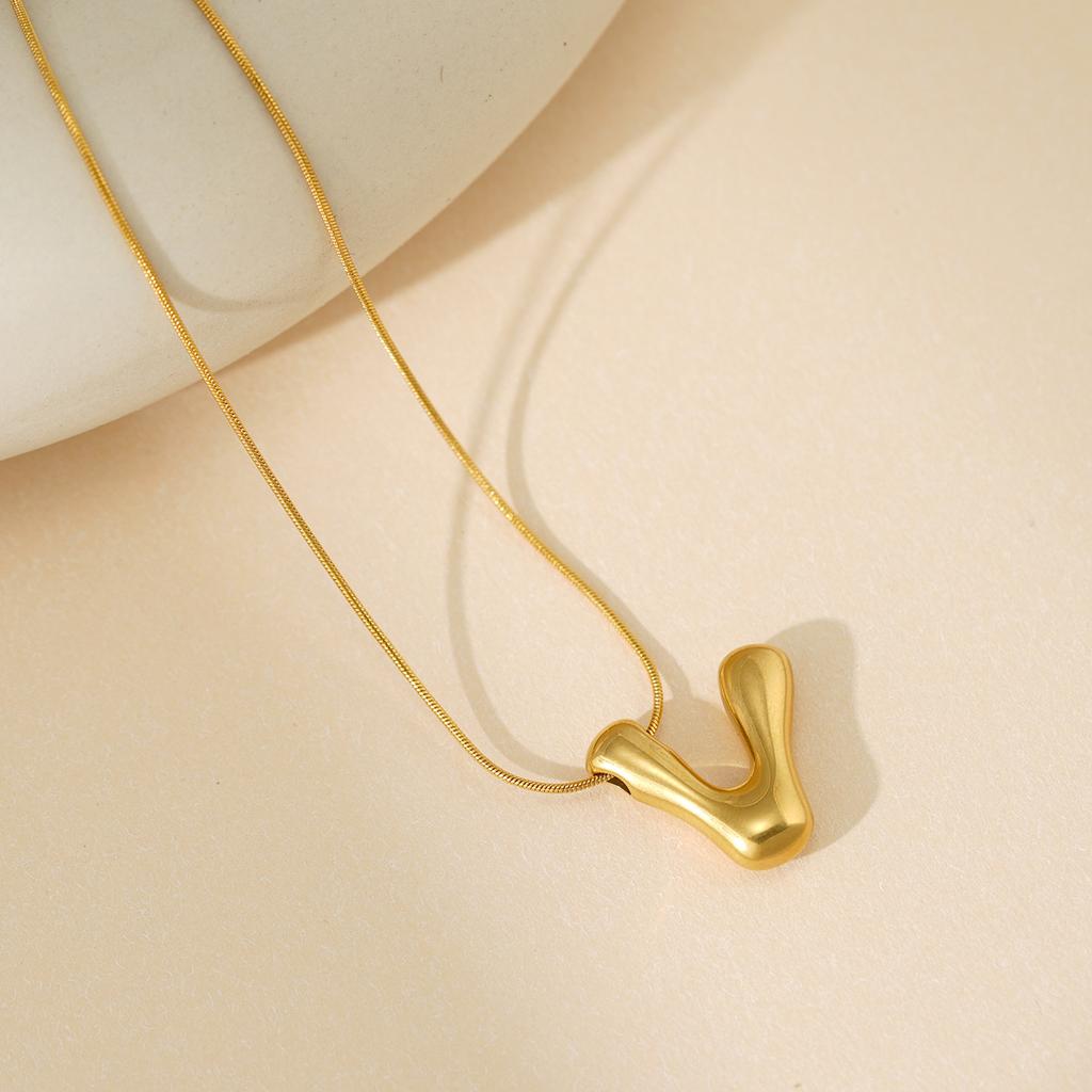 CARLIDANA Initial Stainless Steel Women Gold Plated Bubble Balloon Letter Personalized Round Snake Chain Chunky Necklace
