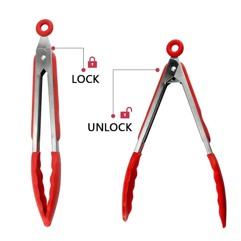 Pinzas de acero inoxidable para hornear, pinzas de silicona para barbacoa, pinzas antideslizantes para alimentos, pinzas para utensilios de cocina
