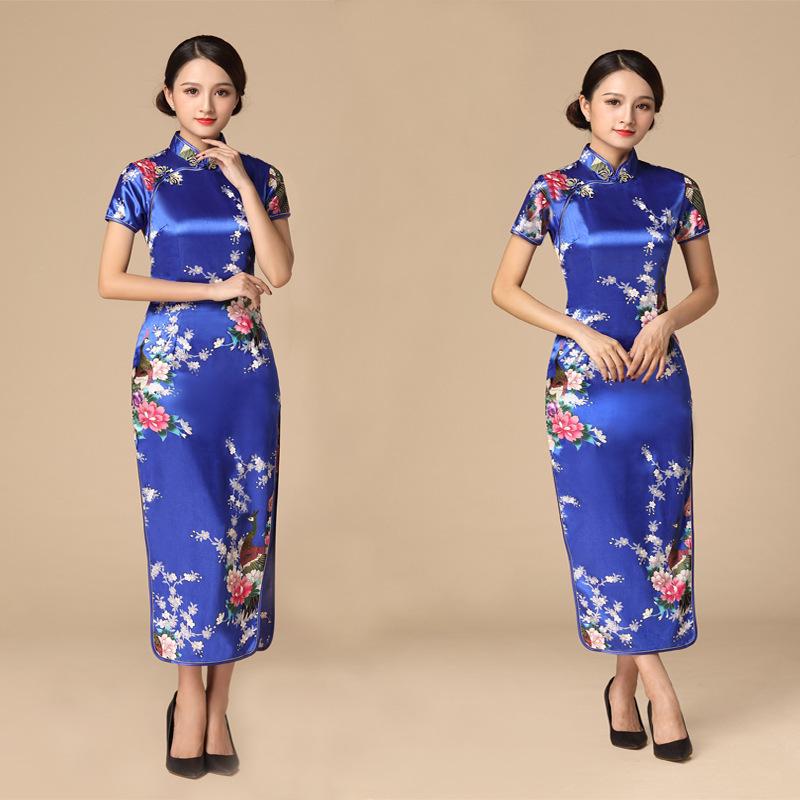 

2020 Women s Retro Printed Short Sleeve Long Cheongsam Dress, Plus Size, for Stage Performance and Fashion Etiquette M