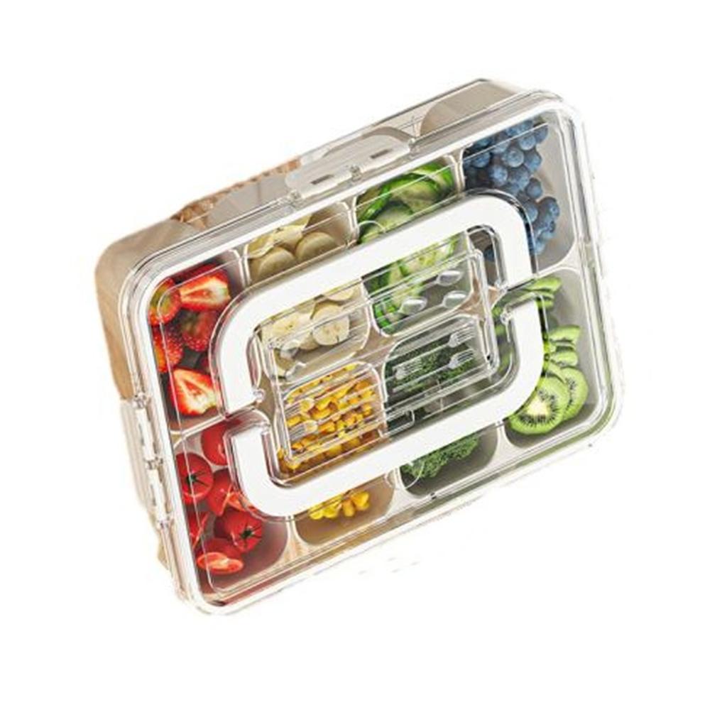 Divided Serving Tray With Lid And Handle, 8 Compartment Snackle Box Container, Portable Snack Box, Travel Storage Organizer For Candy Veggie Fruit