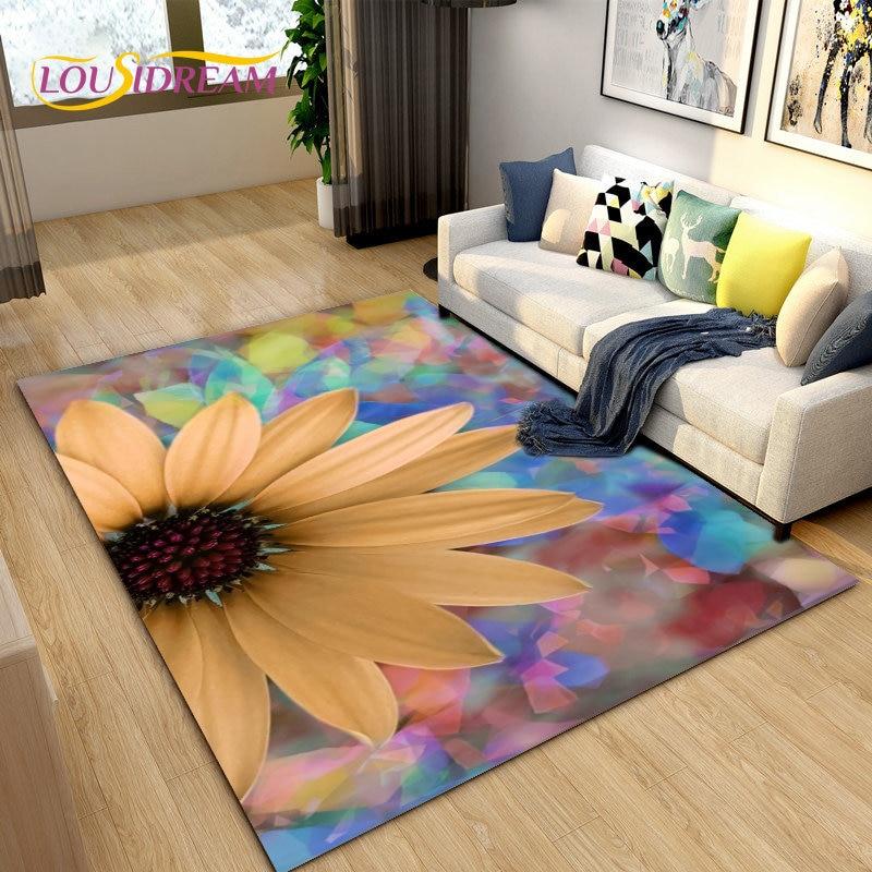 3D Daisy Flower Pattern Area Rug,Carpet Rug for Living Room Bedroom Sofa Doormat Kitchen Decoration,Kids Play Non-slip Floor Mat