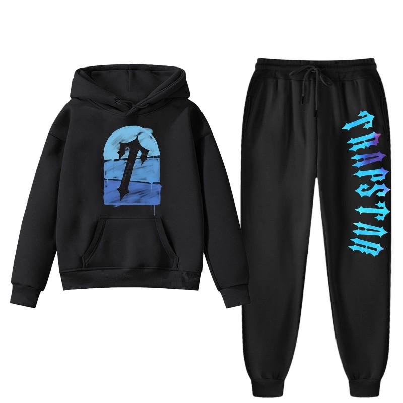 Womens Winter Casual Hooded Sweatshirt Pants Set With Print Loose Fit Streetwear
