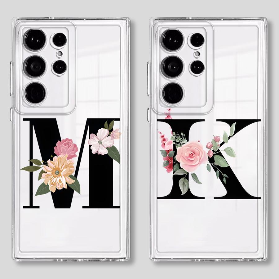 Case for Samsung Galaxy S26 S23 Ultra S24 S22 FE S25 Edge Note 20 Ultra 10 S20 Plus S21 Phone Cover Flower Letters