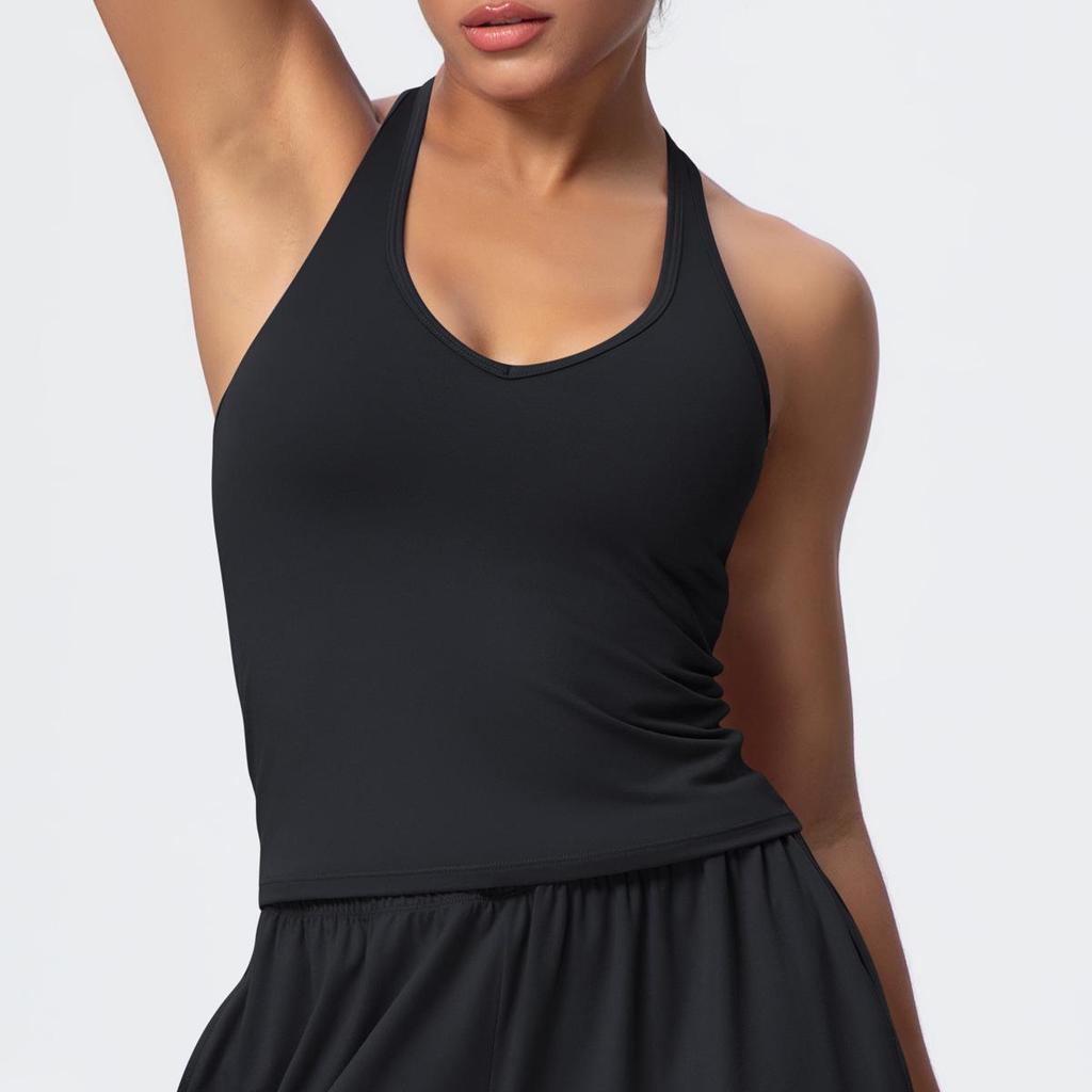 V-Neck Yoga Tank Top with Thin Straps and Stylish Open Back