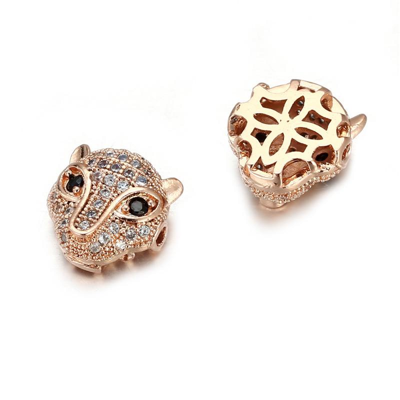 Handmade DIY Copper Inlaid Zirconium Leopard Head Round Hole Loose Bead Pendant Accessories