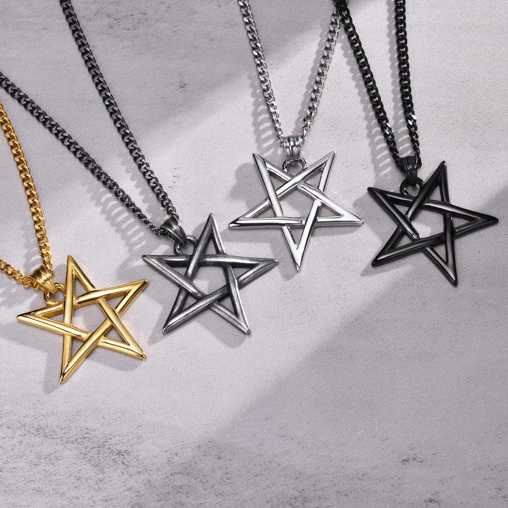 Collane Stella di David per Uomini Ragazzi, Collana con Ciondolo Stella a Cinque Punte in Acciaio Inossidabile Impermeabile, Gioielli Amuleto Retro Regali
