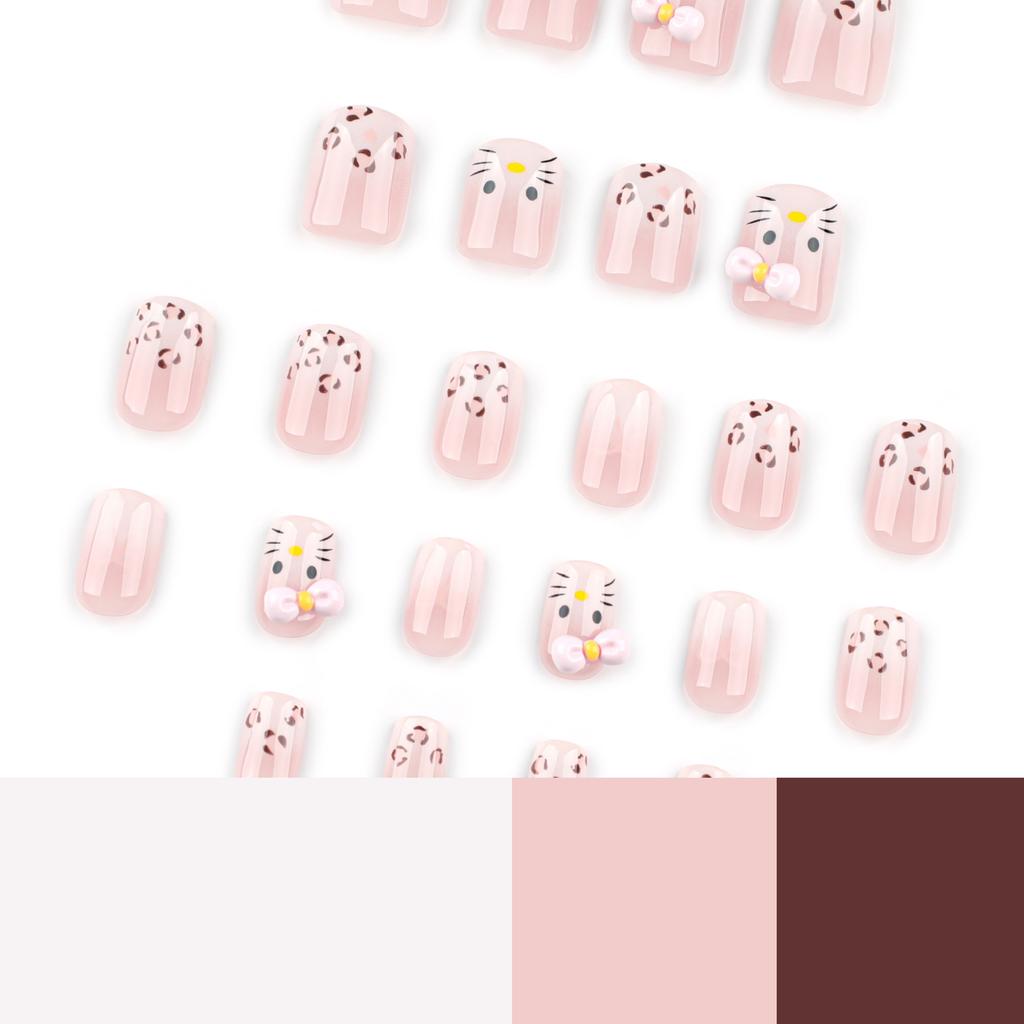 Japanese Sweet Cat Wears Nail French Leopard Print Hot-selling Nail Art Fake Nail Short Square Nail Piece