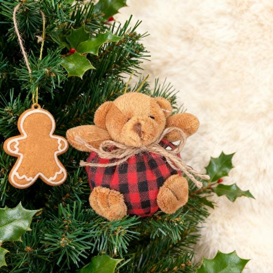 Ozdoby w kratę z misiem na choinkę 4-calowe mini wypchane pluszowe misie w kratę dekoracja na choinkę na święta Bożego Narodzenia dekoracja do domu na przyjęcie