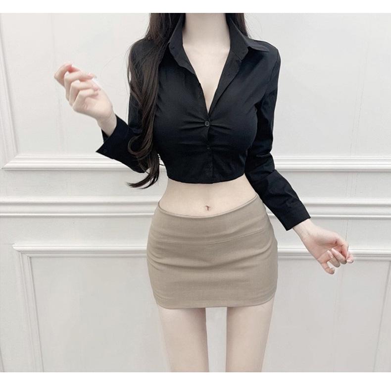 Trendy Women's Slimming Sexy Bust-Enhancing Long-Sleeve Cropped Shirt