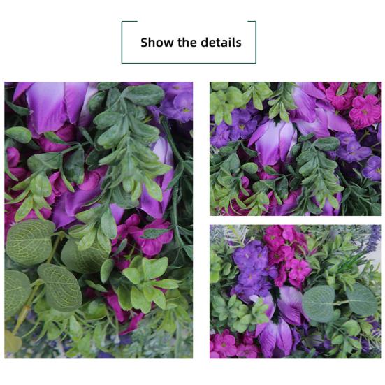 Purple Tulip Wreath with Hydrangea & Hyacinth Artificial Flower Lavender Garland Realistic Spring-Summer Floral Decor for Door Wall Home & Party