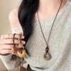 Retro Ethnic Ceramic Oval Pendant Necklace with Clavicle Chain