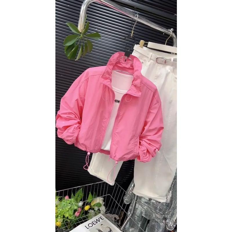 Damen Kurzarm Sonnenschutz Sommer Locker Reise Outdoor Stehkragen Mantel Damen Freizeit Unifarben Reißverschluss Mantel