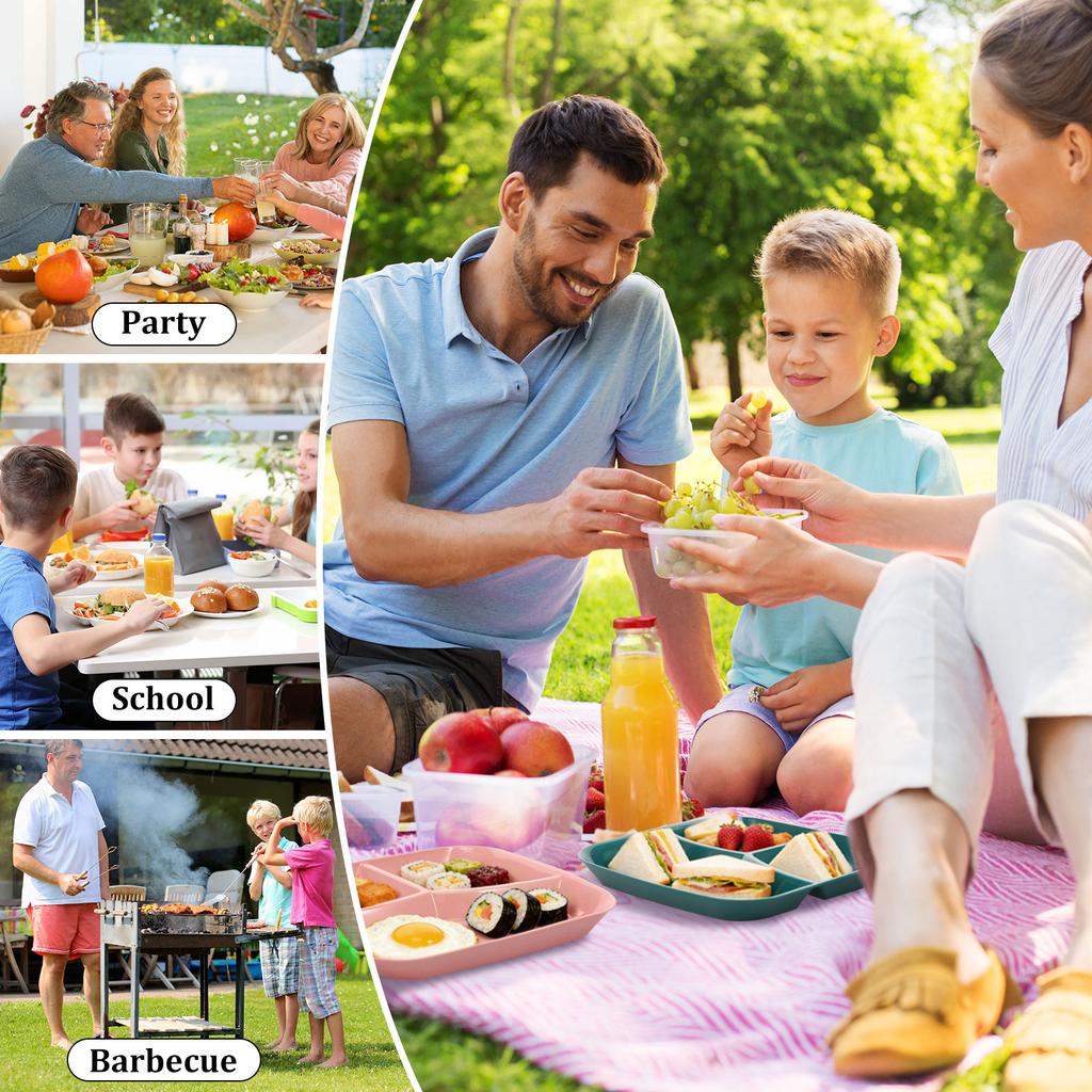 6/5Pcs Plastic Divided Plate Reusable Food Dinner Plate Stackable Canteen Lunch Tray for Kids and Adults Controlled Diet Plate