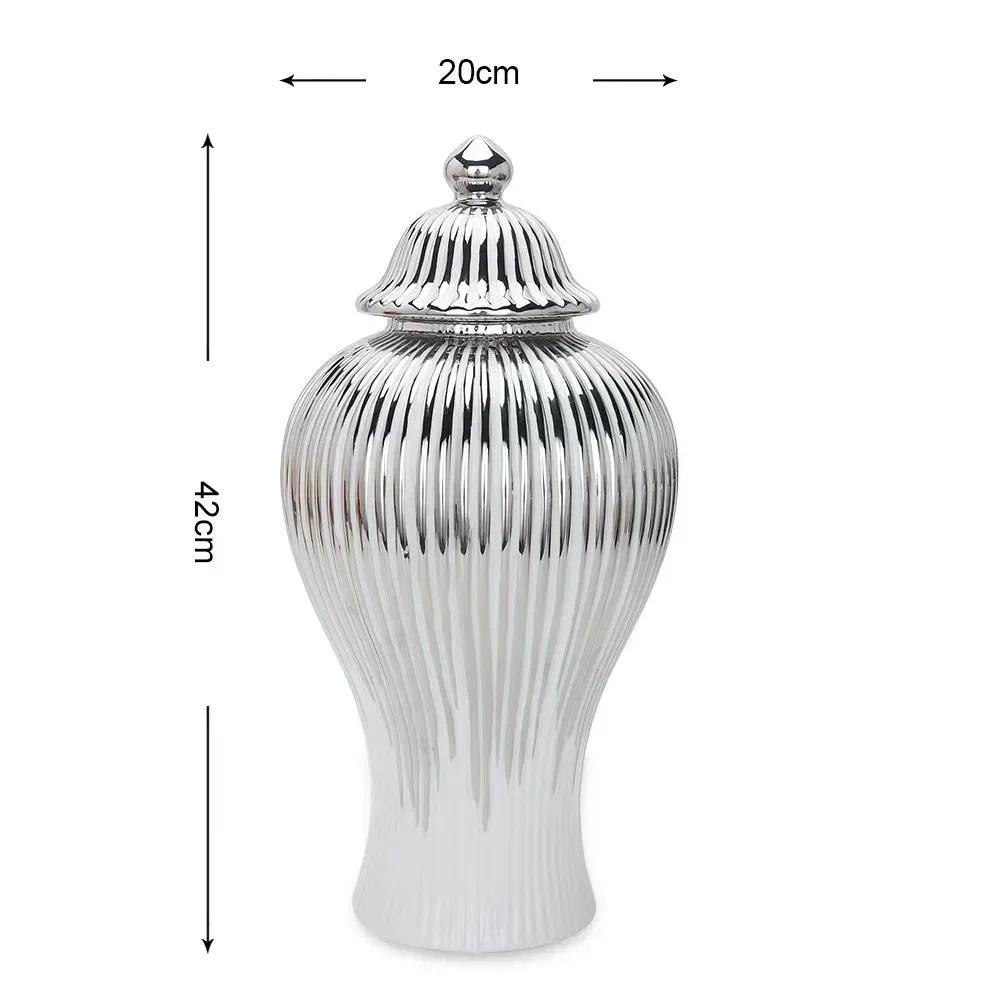 Ceramic Plated Gold Striped Vase Universal Storage Jar Desktop Ornament General Jar Hotel Home Dried Flower Vase Ginger Jar Gift