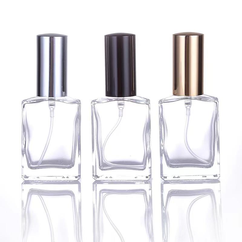 15ml Flat Square Transparent Glass Perfume Spray Bottle, Refillable & Portable Silver Spray; Glass
