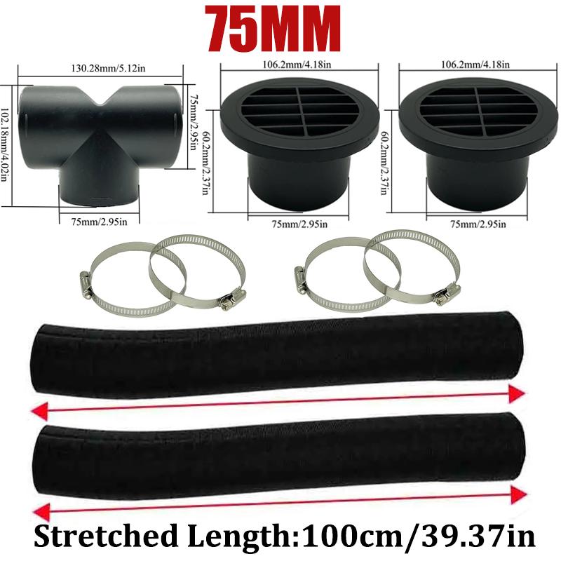 42mm 60mm 75mm 90mm Car Air Diesel Parking Heater 2x Air Outlet Vent + T/YPiece + Duct Pipe + 2x Clamps For Webasto Eberspacher