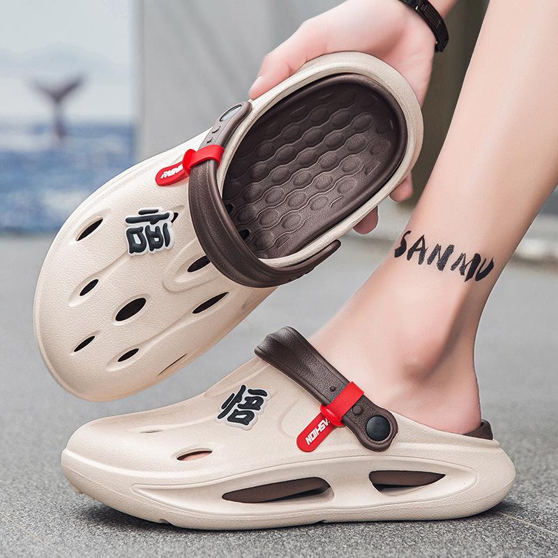 Pantofi cu găuri pentru bărbați, antiderapanți, cu talpă groasă, papuci bicolor cu vârf închis, de exterior, de plajă, rezistenți la uzură