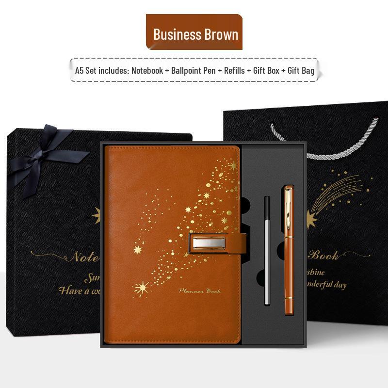 Set de regalo de cuaderno Star Double Line 2026: Libro de registro de reuniones de negocios y oficina de mayor grosor
