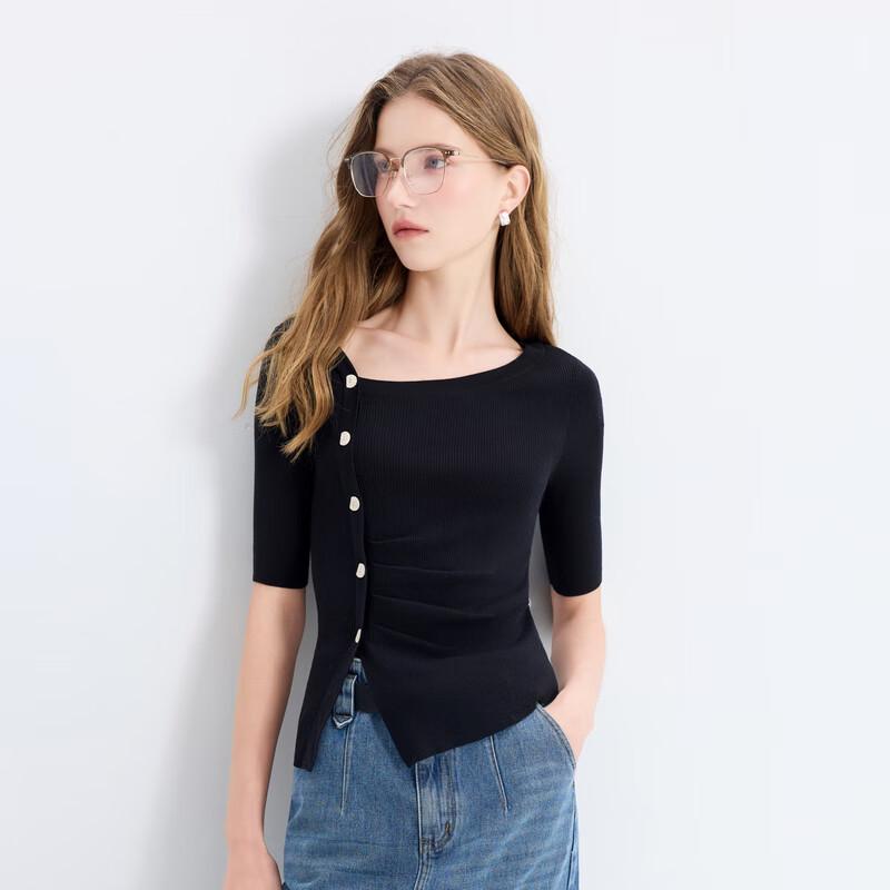 SanCai 2025 Autumn Slim Fit Mid-Sleeve Knit Top