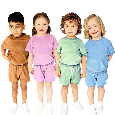 Essenziali estivi Tessuto in Spugna Asciugamano Set Abbigliamento Neonato Maschio Abbigliamento Bambina Top T-Shirt+Pantaloncini Completi Bambini Per Bambini