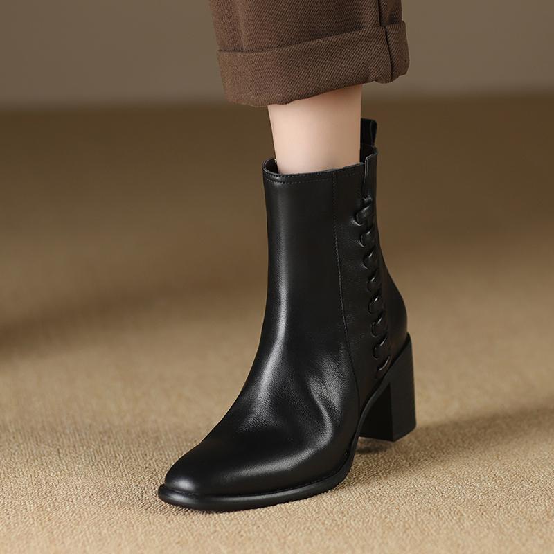 Fashion 2024 NEW Autumn Women Boots Genuine Leather Shoes for Women Round Toe Chunky Heel Zipper Modern Boots Handmade Short Boots