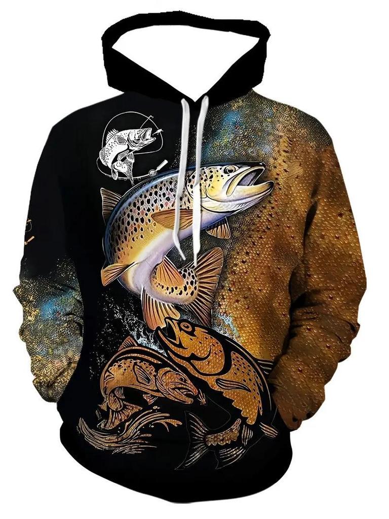 Men's Autumn Ocean Animals Fierce Fish Print Hoodie - New Arrival 2025