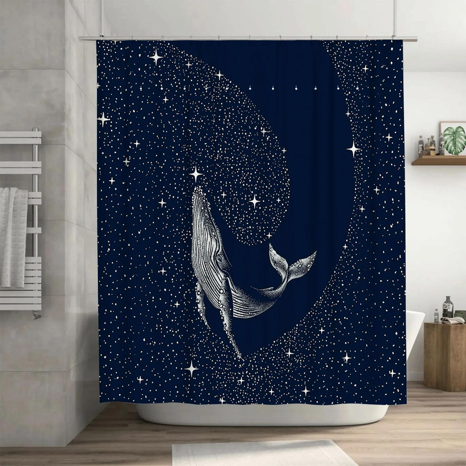 

Starry Night Whale Waterproof Shower Curtain - Artistic Design For Bathroom, Adds Unique Style And Charm W60H190(CM)-1 Pcs