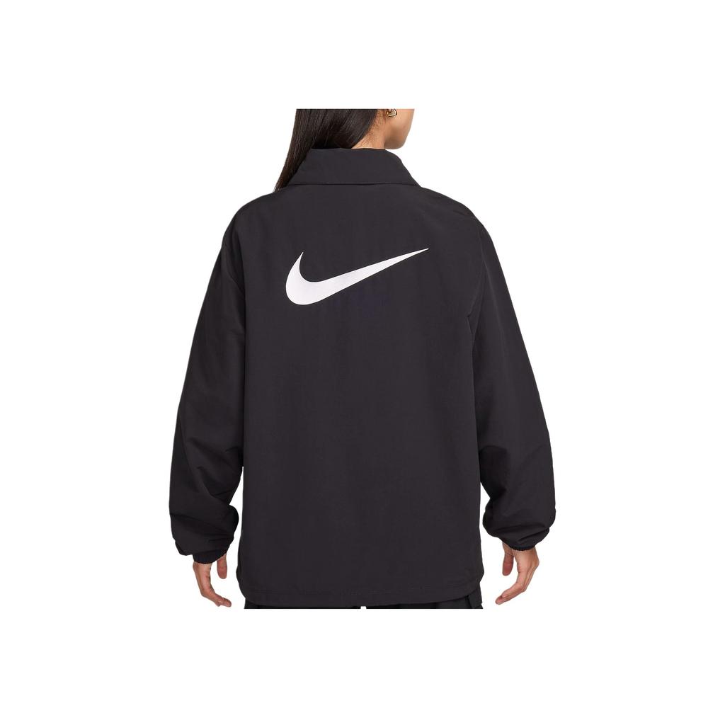 Nike Sportswear Essentials Series Logo Print Polo Button Long Sleeve Jacket Women Jackets Black FV7560-010