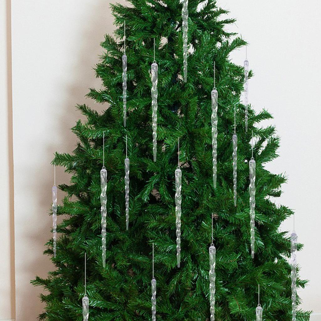 24pcs Transparent Christmas Tree Hanging Decoration Ice Bars Christmas Tree Threaded Ice Pendant Ornament Xmas Decor