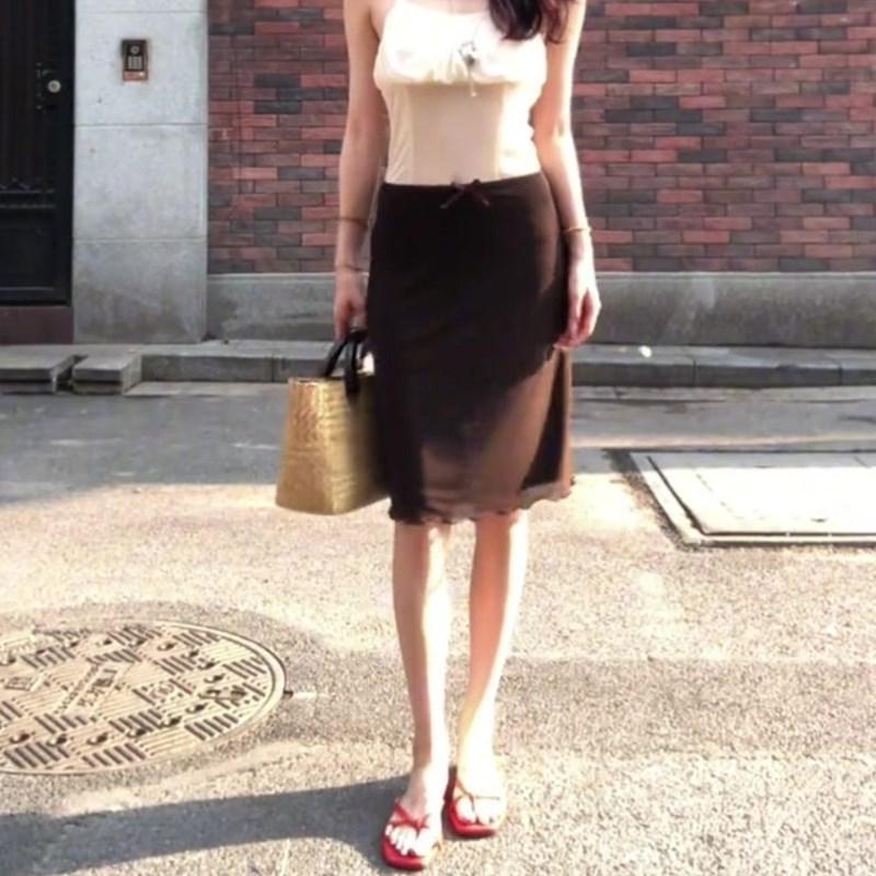 Elegant A-Line High-Waisted Skirt for Women, 2025 Summer Collection – Fashionable, Slimming, Versatile Design M коричневый