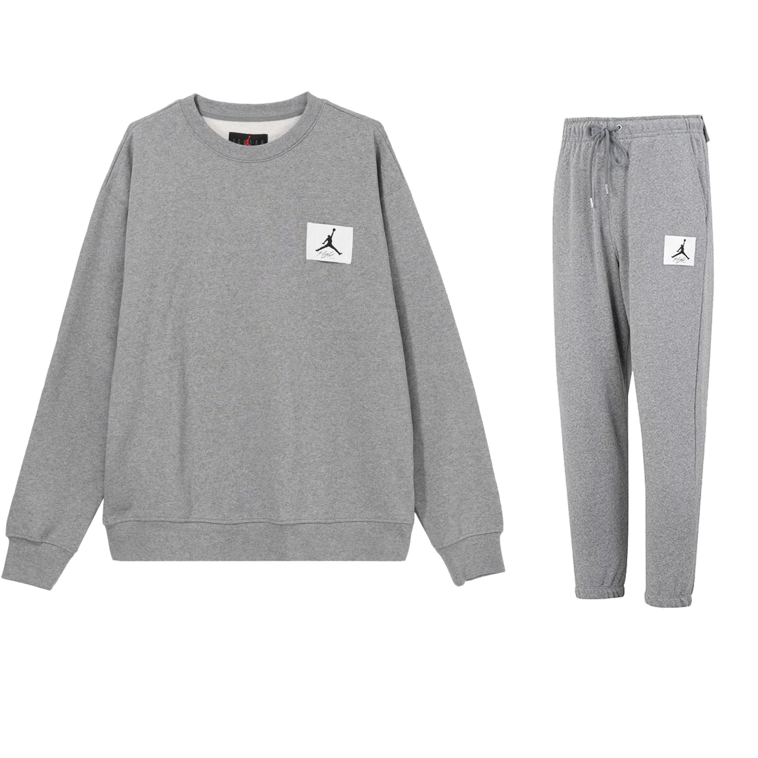 

Jordan Однотонный пуловер с круглым вырезом, длинными рукавами, высокой талией и завязками, длинные брюки. Повседневный спортивный костюм унисекс. Серый FB3910-091+DQ7469-091 XL