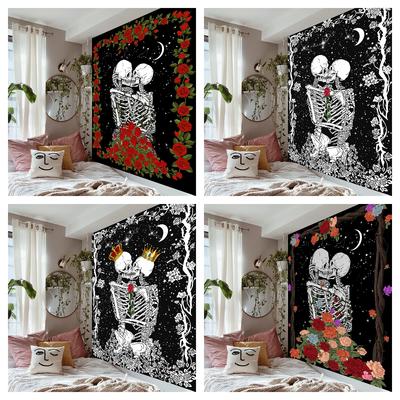 Large Skull Tapestry Hippie Romantic Lovers Skeleton Tapestries Wall Hanging Floral Psychedelic Decoration Home Gothic Decor Art